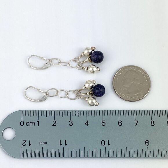 Blue Lapis Lazuli Bead Dangle Latch Back Earrings | Vintage Sterling Silver - Picture 9 of 9